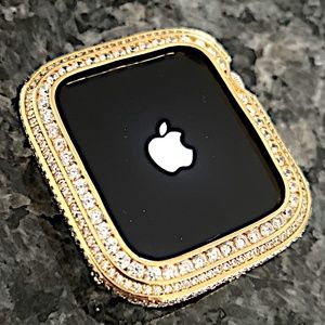 Brand New Apple Watch bezel case in Yellow gold and lab diamond bumper